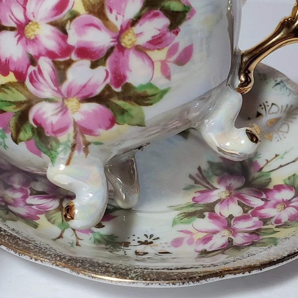 Sterling China Teacup and Saucer Pink Flowers Vintage